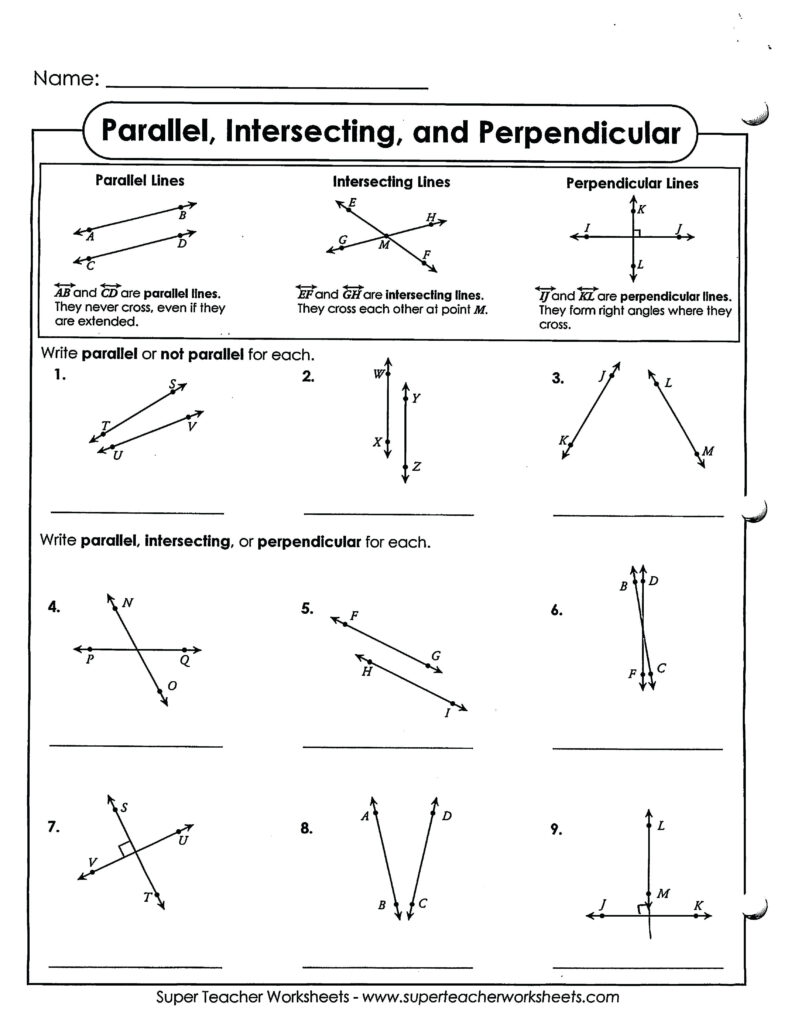 4th Grade Perpendicular Lines Worksheet