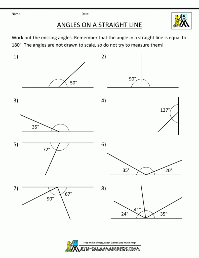 5th Grade Geometry Angles On A Straight Line Geometry Worksheets 