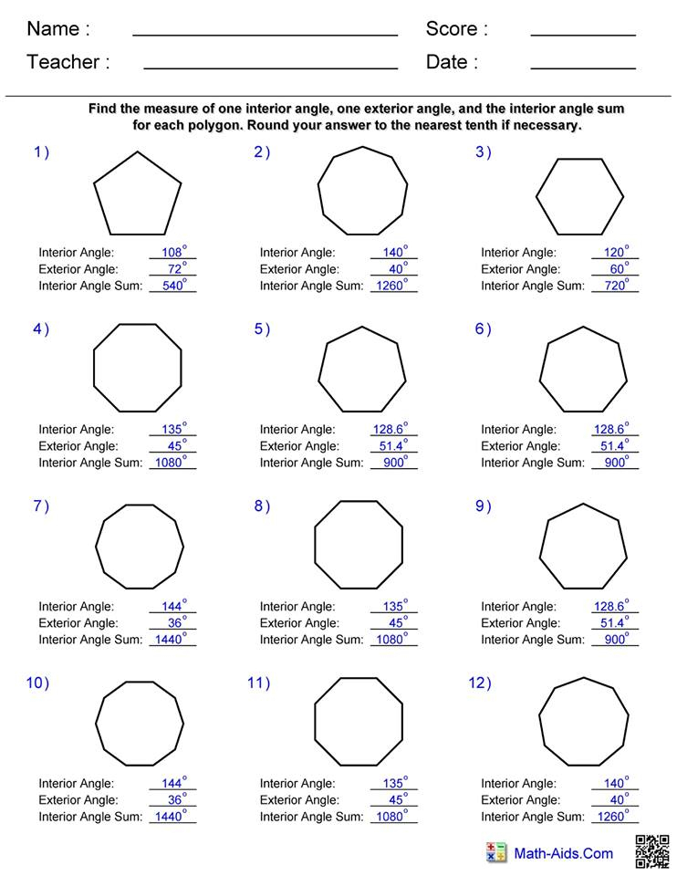 6 1 Angles Of Polygons Worksheet Answers Glencoe Geometry 