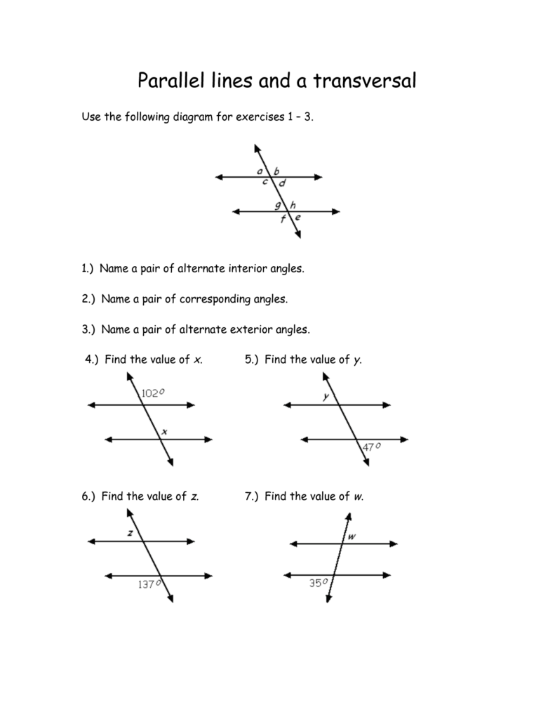 8 Transversal Angles Worksheet Worksheeto