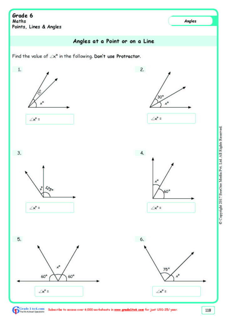 Angle Around A Point Worksheet
