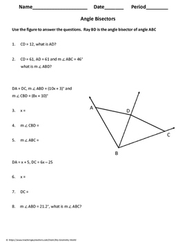 Angle Bisector Worksheet Kuta