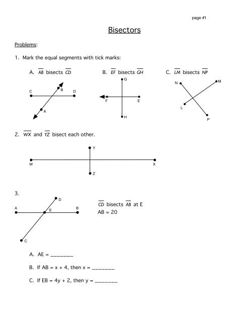 Angle Bisector Worksheet With Answers