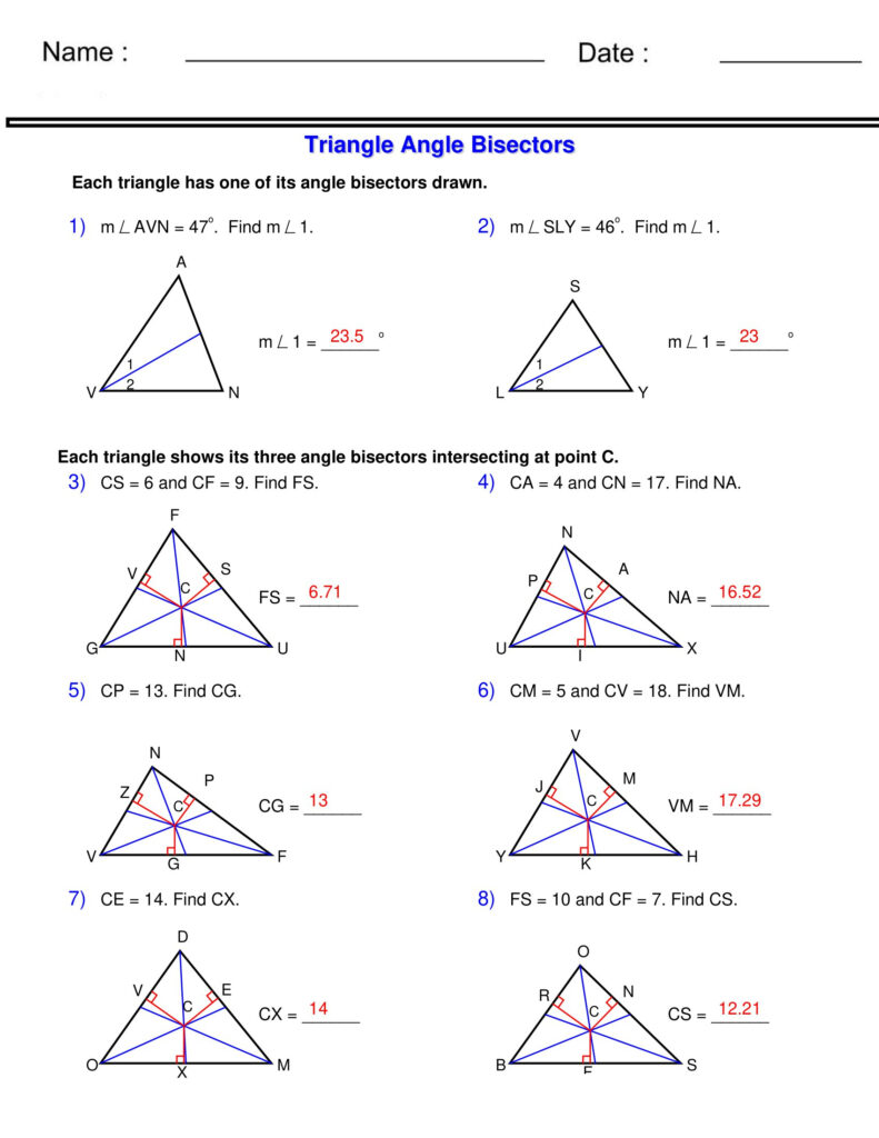 Angle Bisectors Triangle Worksheets Made By Teachers