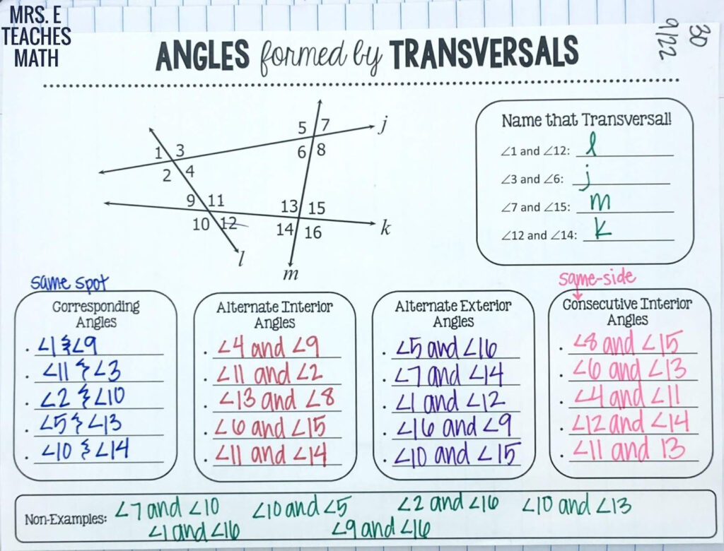 Angle Pairs Transversal Worksheet Answer Key