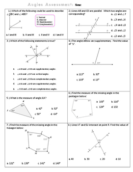 Angle Relationship Worksheet Answers