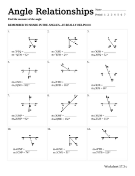 Angle Relationships Worksheet By The Math Stone TPT