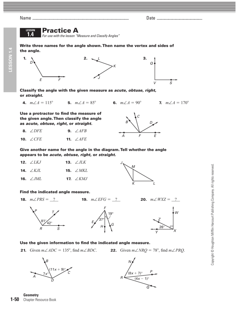 Angles And Angle Measure Worksheet