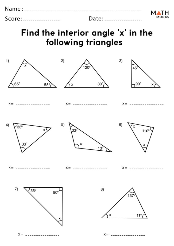 Angles In A Triangle Worksheets Math Monks