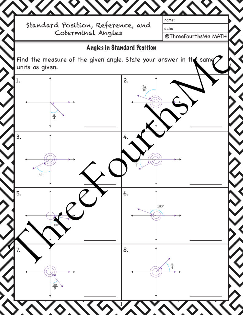 Angles In Standard Position Coterminal Angles And Reference Angles 