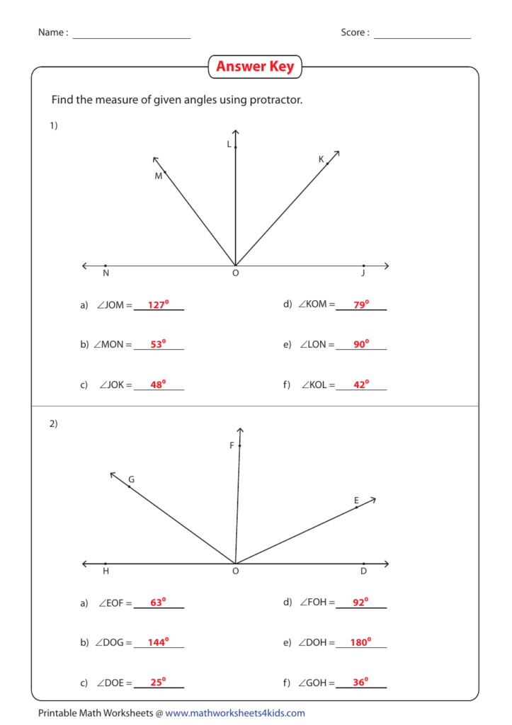 Angles Multiple Rays Worksheet With Answers Download Printable PDF 