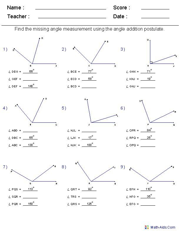 Angles On A Straight Line Worksheet