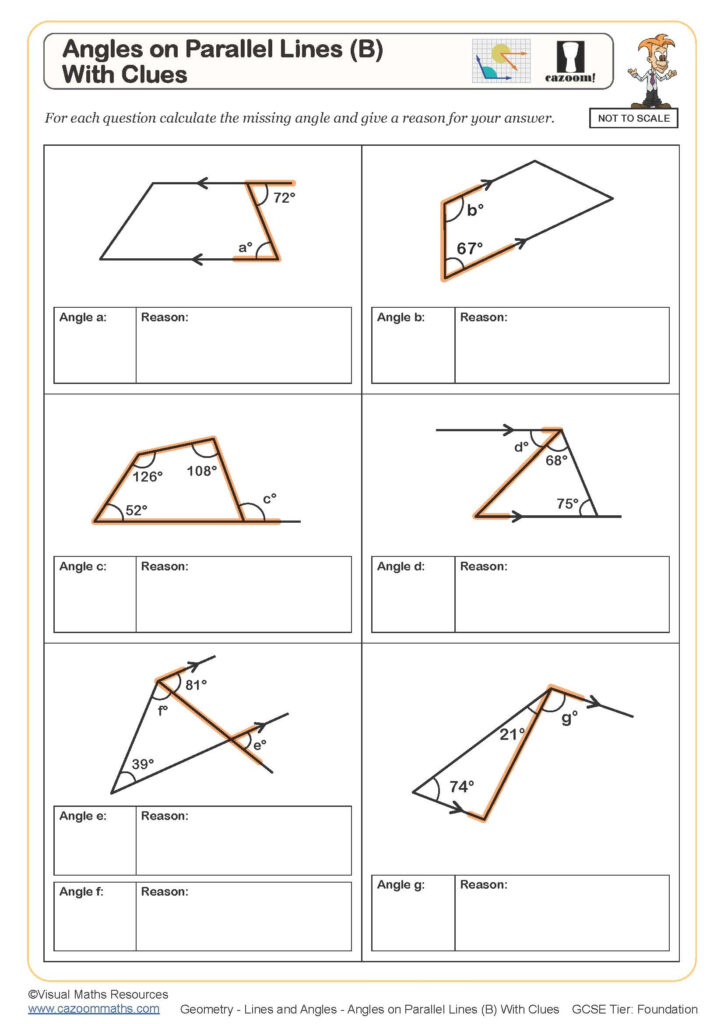 Angles On Parallel Lines B With Clues Worksheet Fun And Engaging 