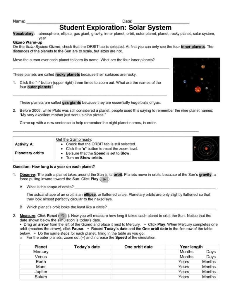 Answer Key The Solar System Worksheets Answers