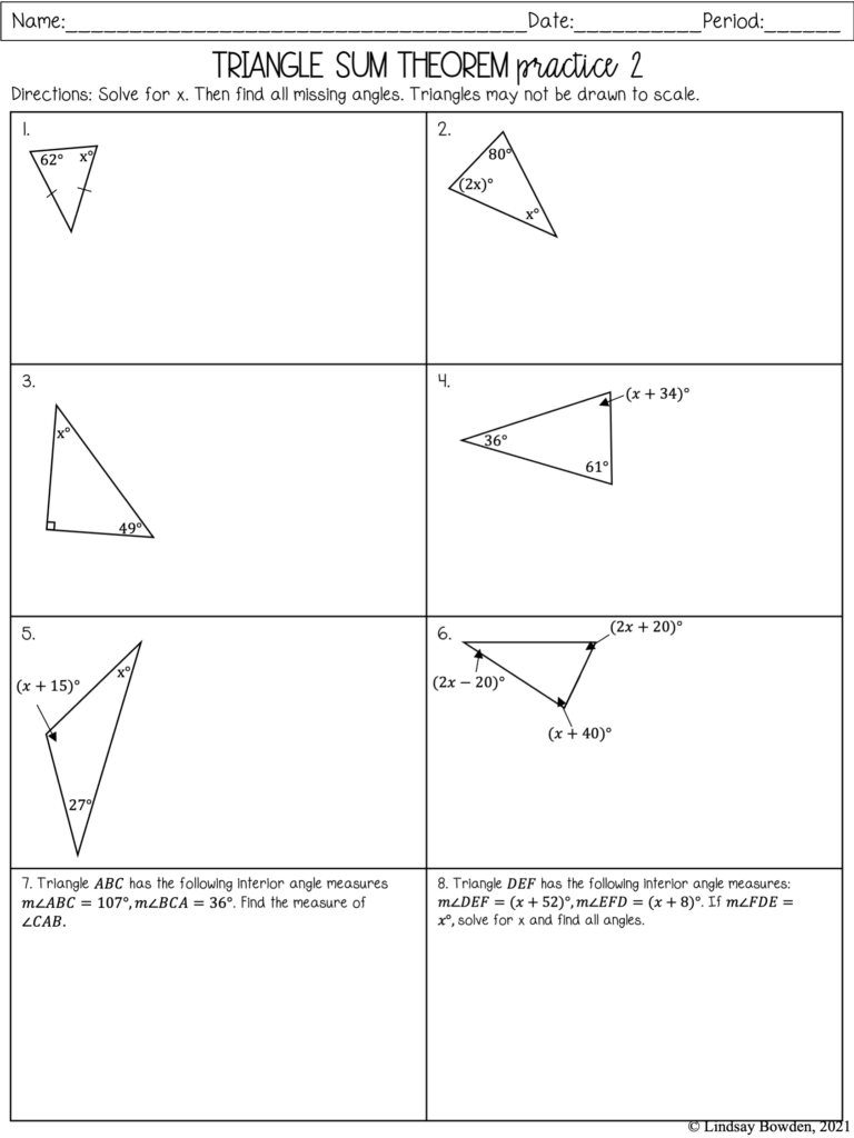 Answer Key Triangle Angle Sum Worksheet Answers