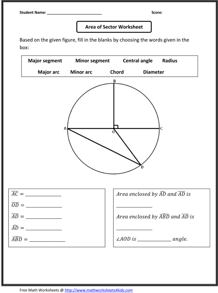 Area Of Sector Worksheets Answers