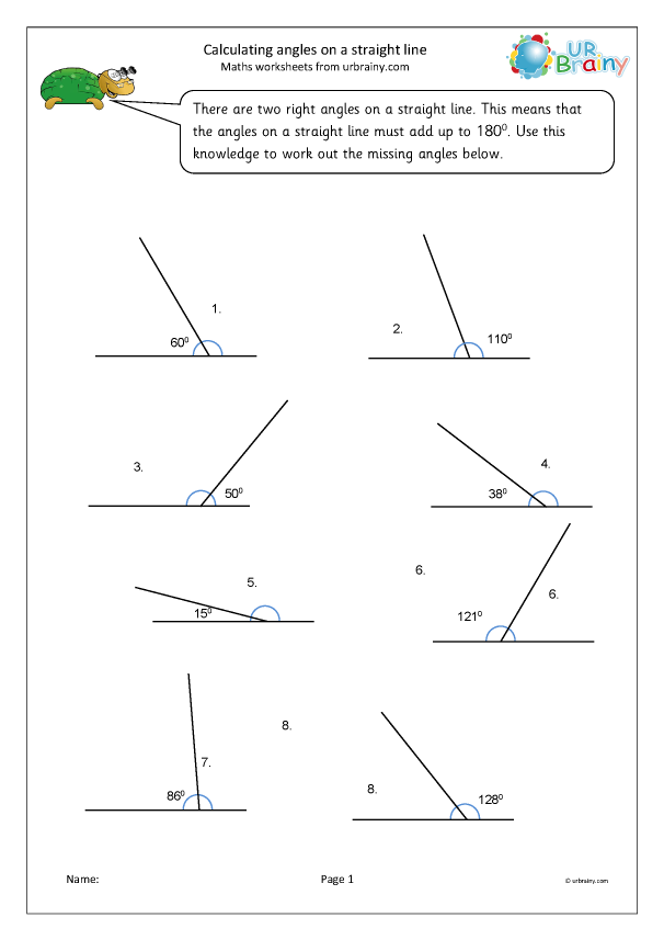 Calculate Angle On A Straight Line Geometry Shape For Year 5 age 9 