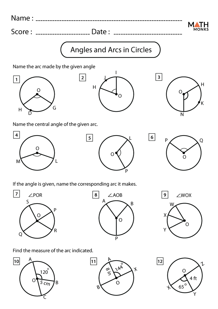 Circle Angles And Arcs Worksheet