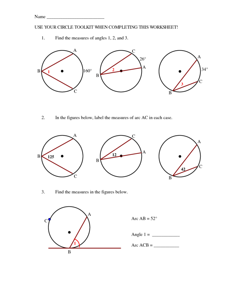 Circles Arcs And Angles Worksheet Answers