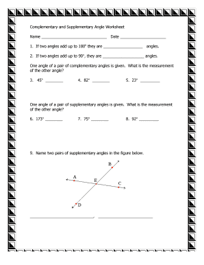 Complementary And Supplementary Angle Worksheet Answer Key Fill 