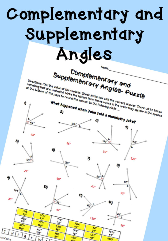 Complementary And Supplementary Angles Worksheet With Answer