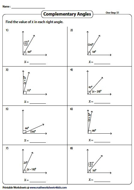 Complementary And Supplementary Angles Worksheets Answer Key