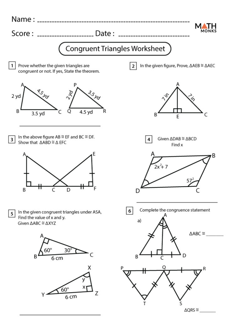 Congruent Triangles Worksheets Math Monks
