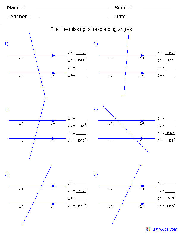 Corresponding Angles Worksheet Answer Key Angleworksheets