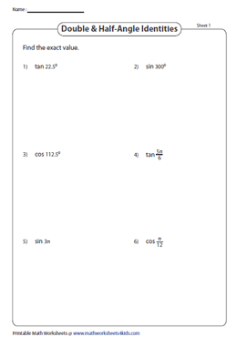Double Angle Identities Worksheet With Answers