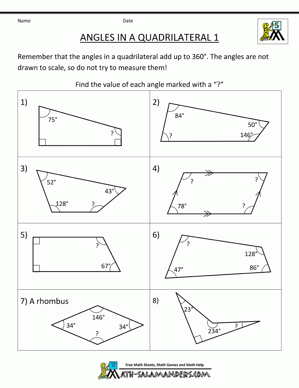Find Missing Angle Worksheets