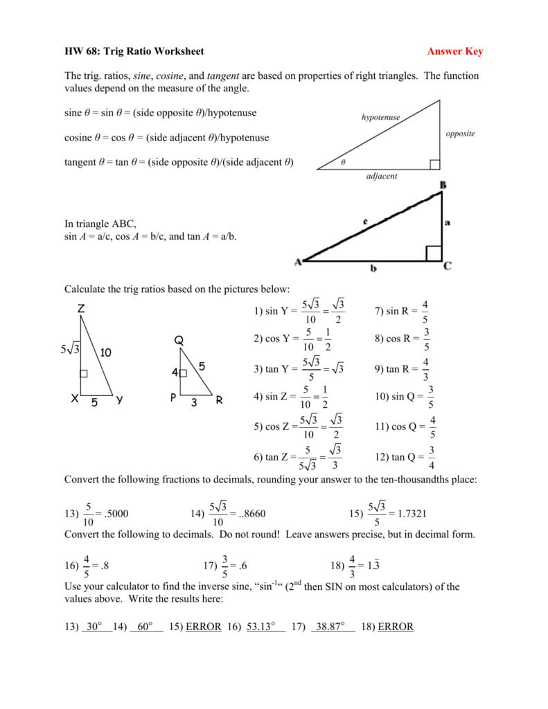 Find The Exact Value Of Each Trigonometric Function Worksheet Answers 