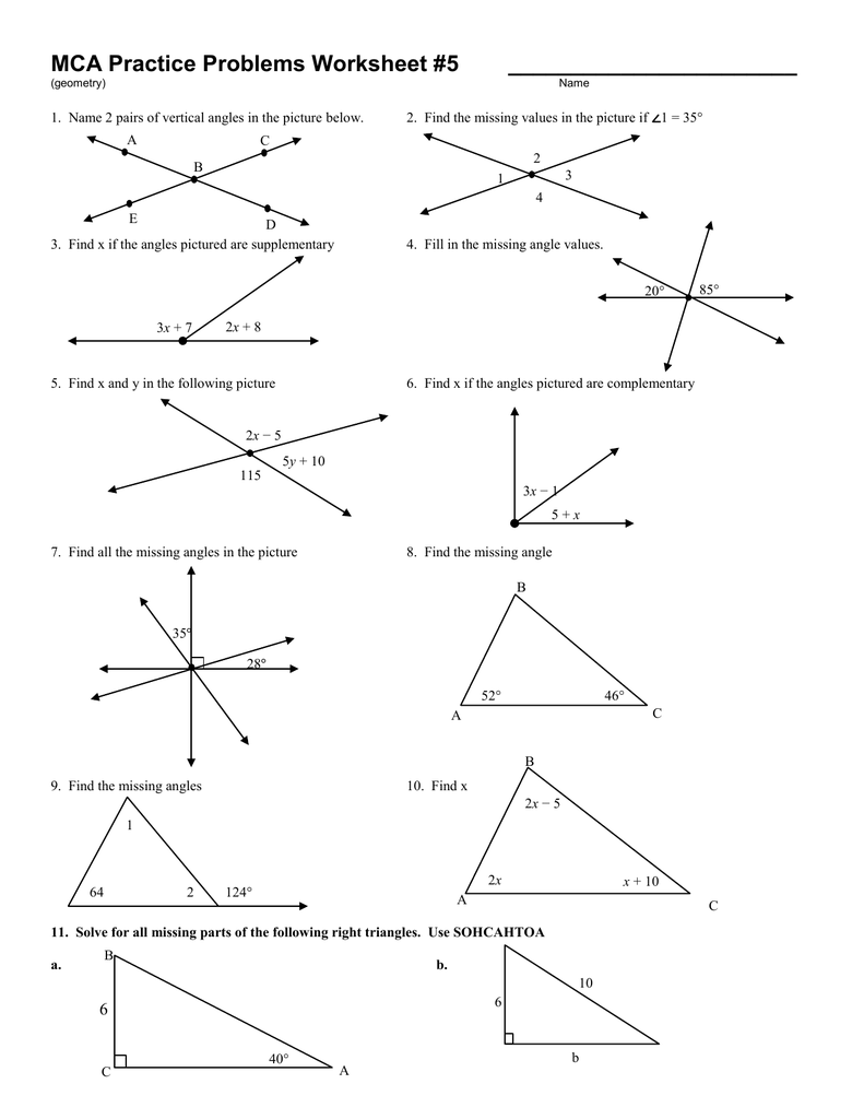 Find The Missing Angle Worksheet