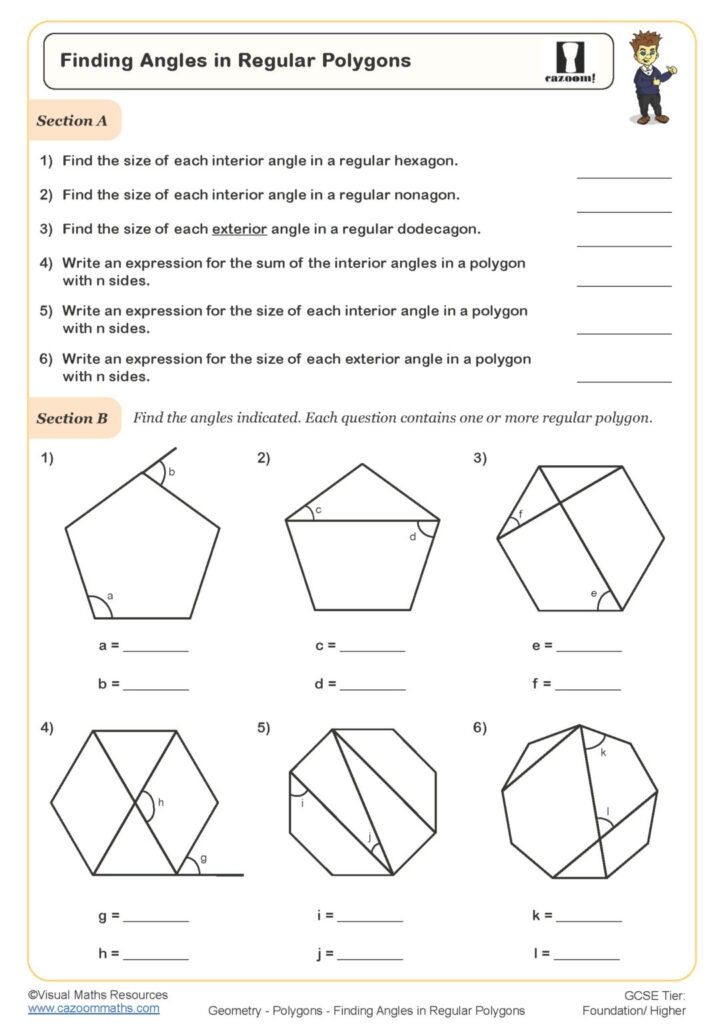 Finding Angles In Regular Polygons Worksheet Cazoom Maths Worksheets