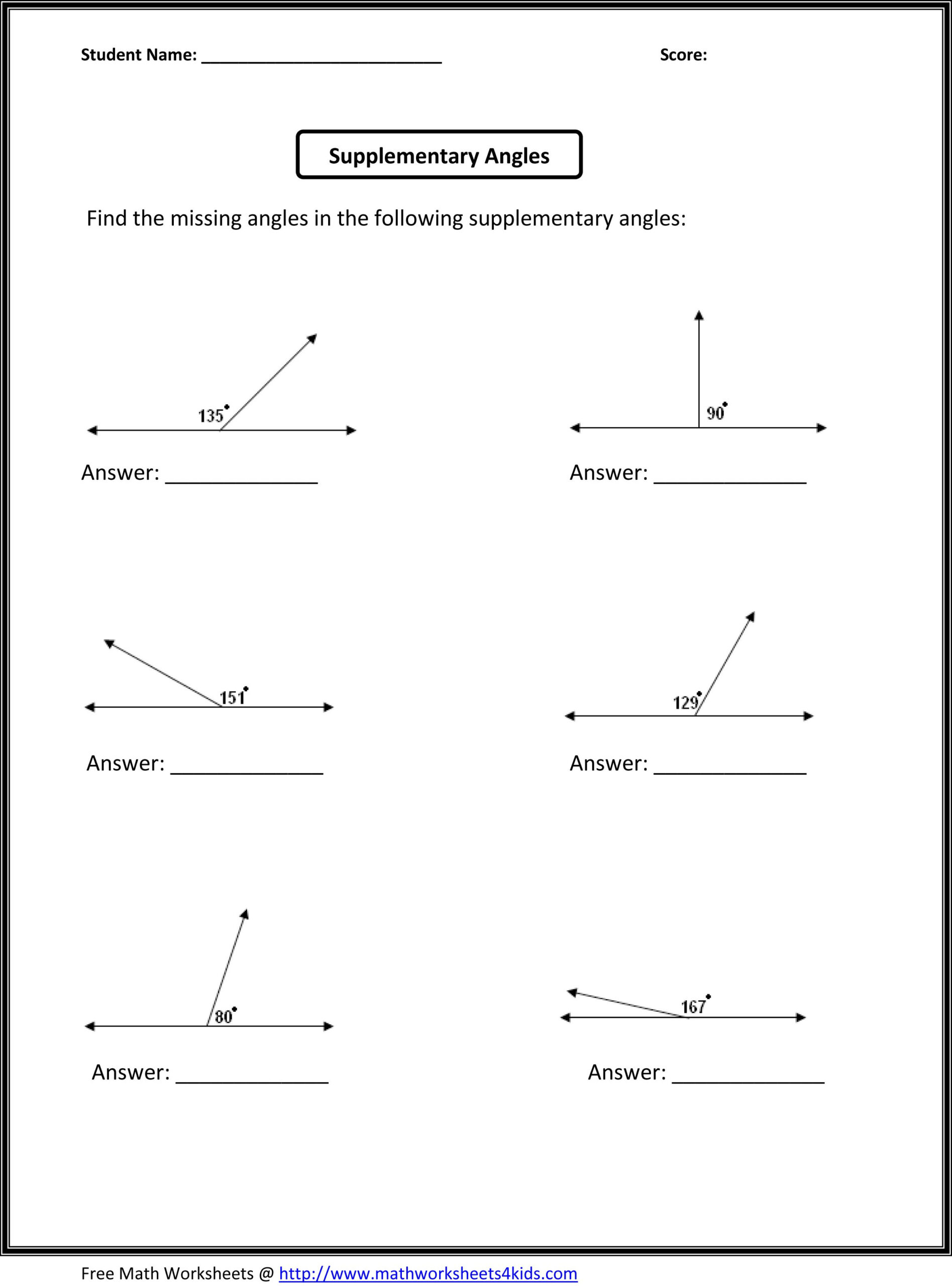 Finding Complementary Angles Worksheet Answer Key Thekidsworksheet