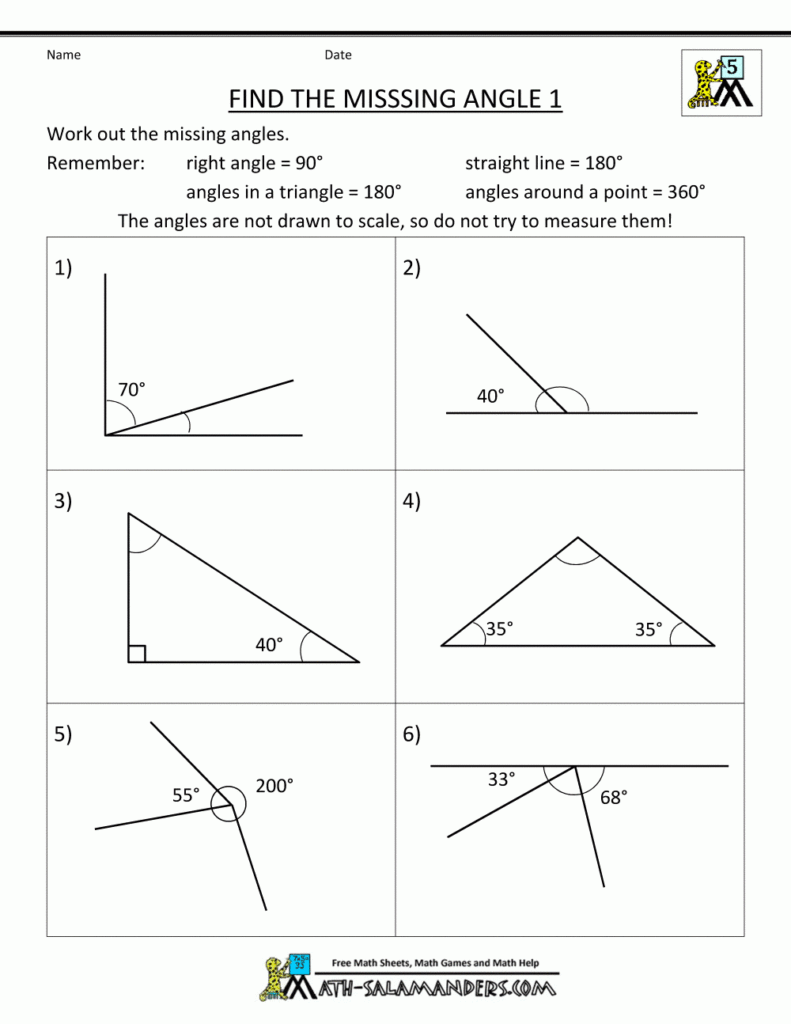 Finding Missing Angles Complementary Supplementary Worksheet