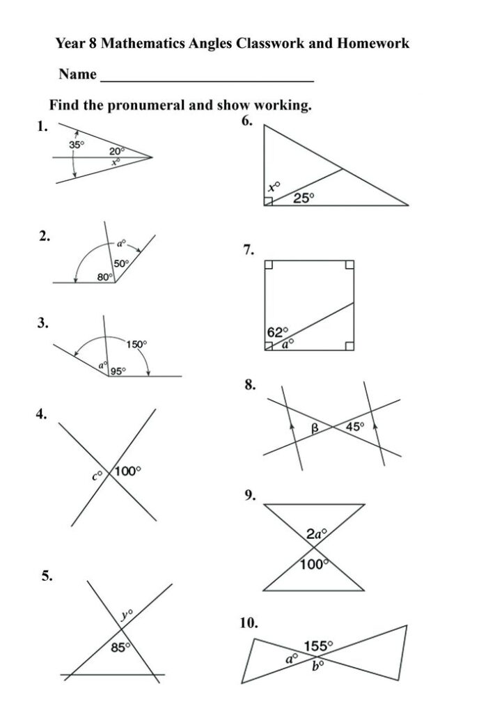 Finding Unknown Angle Measures Worksheet Pdf