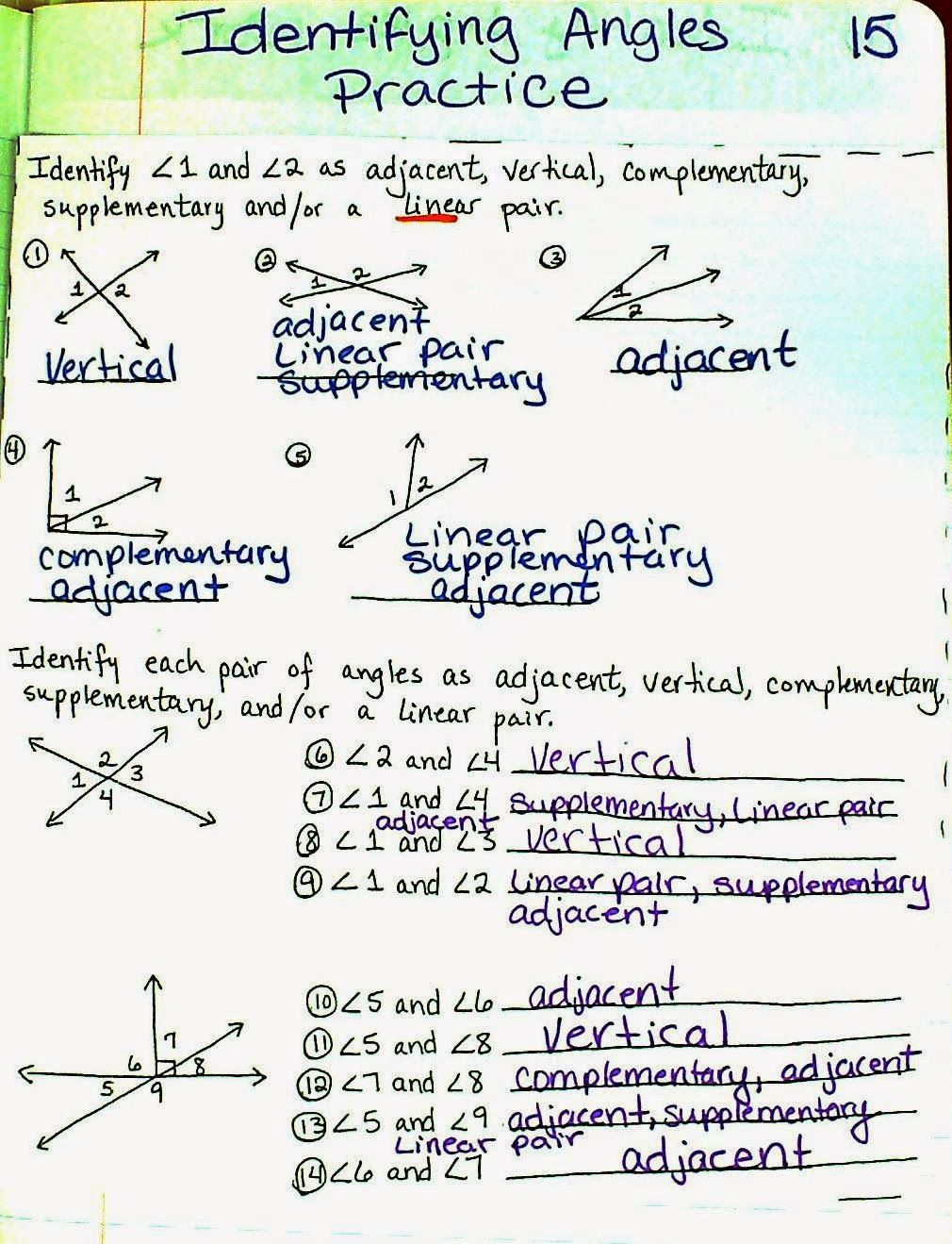 Geometry Worksheet 1 5 A Angle Relationships Answers Angleworksheets