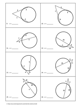 Geometry Worksheet Secants Vertex Outside The Circle By My Geometry 