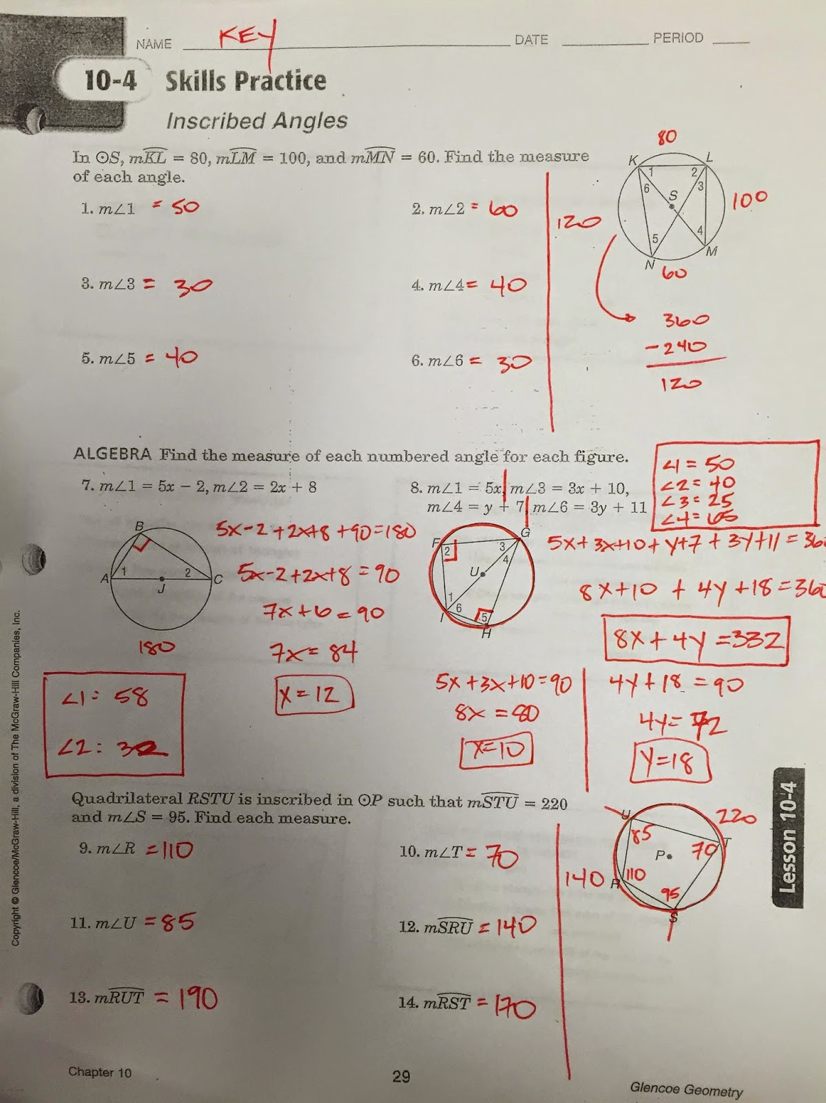 Inscribed Angles Worksheet And Answers