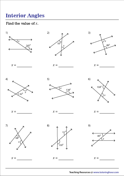 Interior Angles In Parallel Lines Worksheet