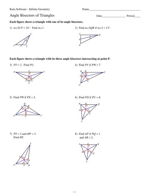 Kuta Software Infinite Geometry Angle Bisectors Of Triangles Worksheet 