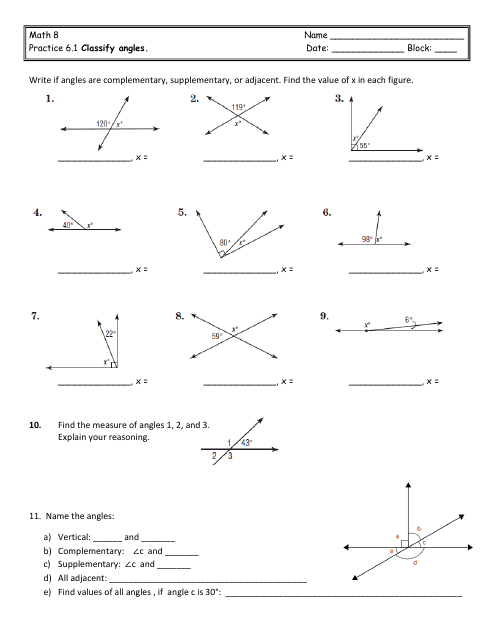 Math 8 Classify Angles Worksheet Download Printable PDF Templateroller