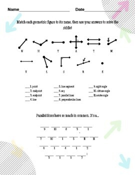 Math Jokes Geometric Figures Lines Angles Self Checking Matching 