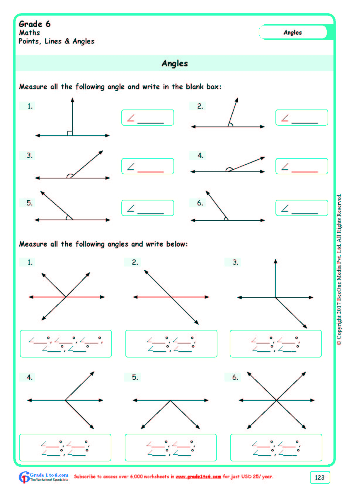 Measuring Angles Incentive Publications Worksheet 6th Grade