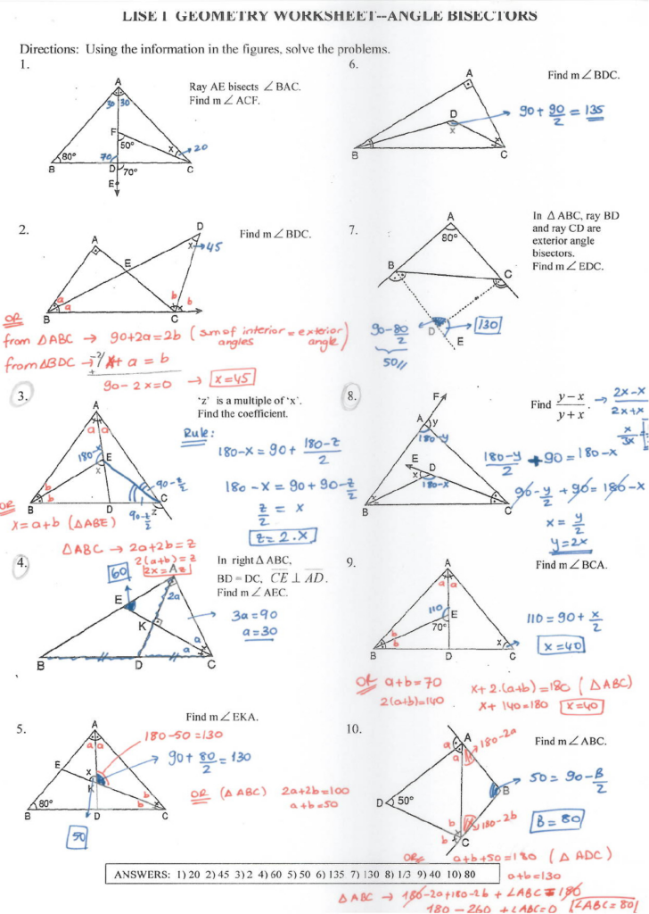 Perpendicular And Angle Bisectors Worksheet Answers