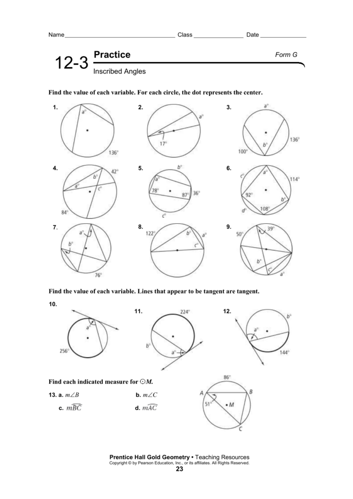 Practice 12 3 Inscribed Angles Worksheet Answers Angleworksheets