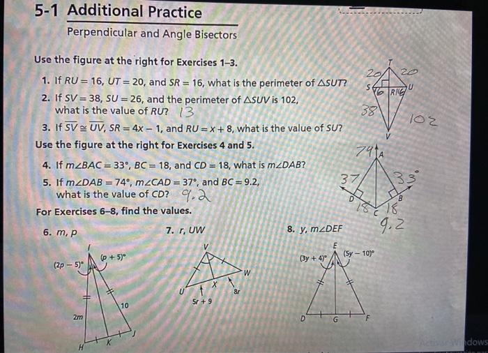  Solved 5 1 Additional Practice Perpendicular And Angle Bisectors 20 