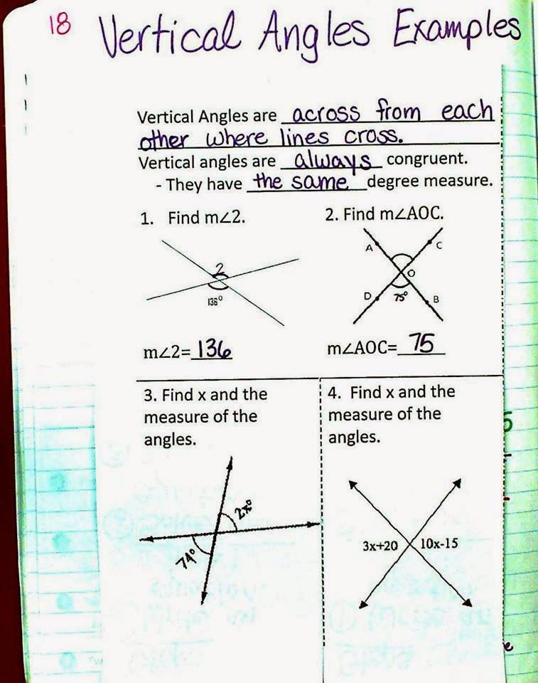 Special Angle Pairs Worksheets Answer Key
