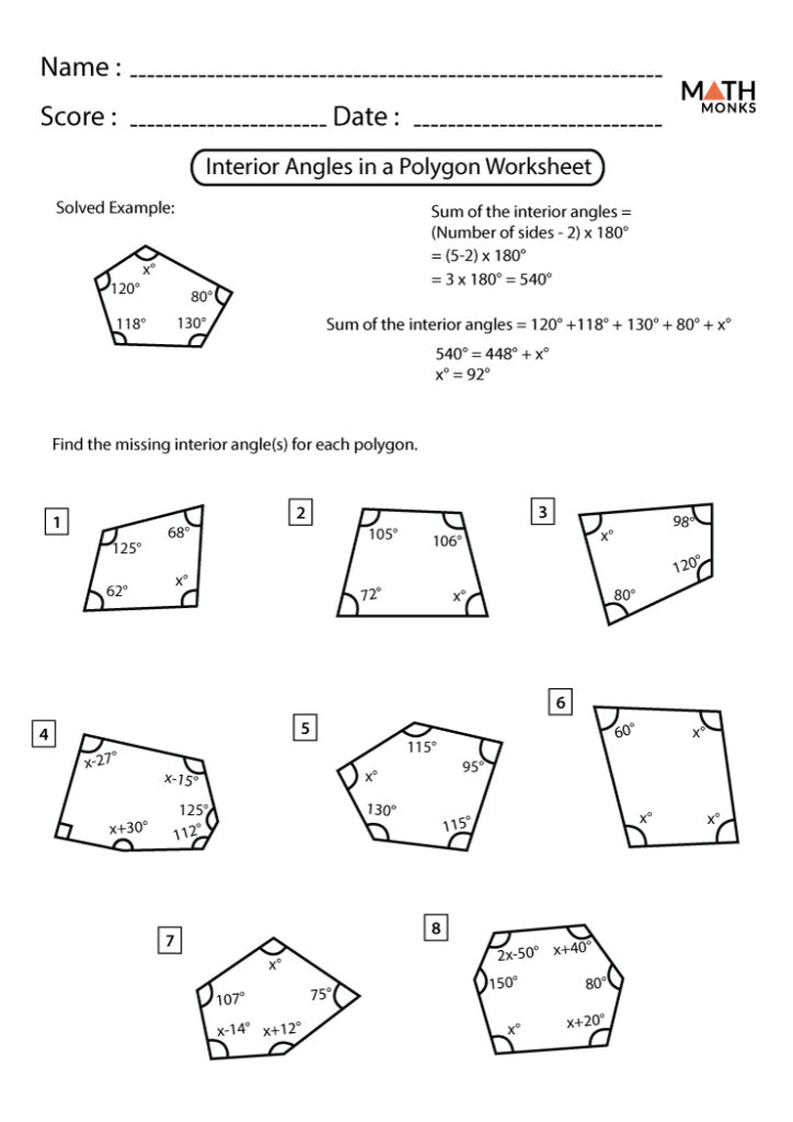 Sum Of Interior Angles Of A Polygon Worksheet