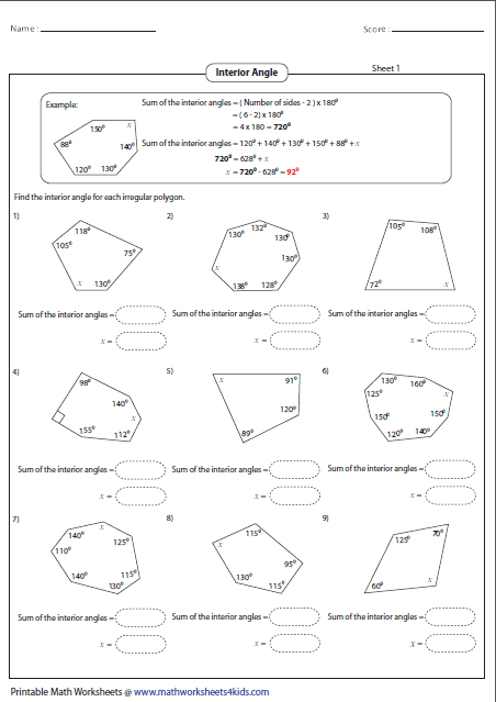 Sum Of Interior Angles Worksheet Pdf